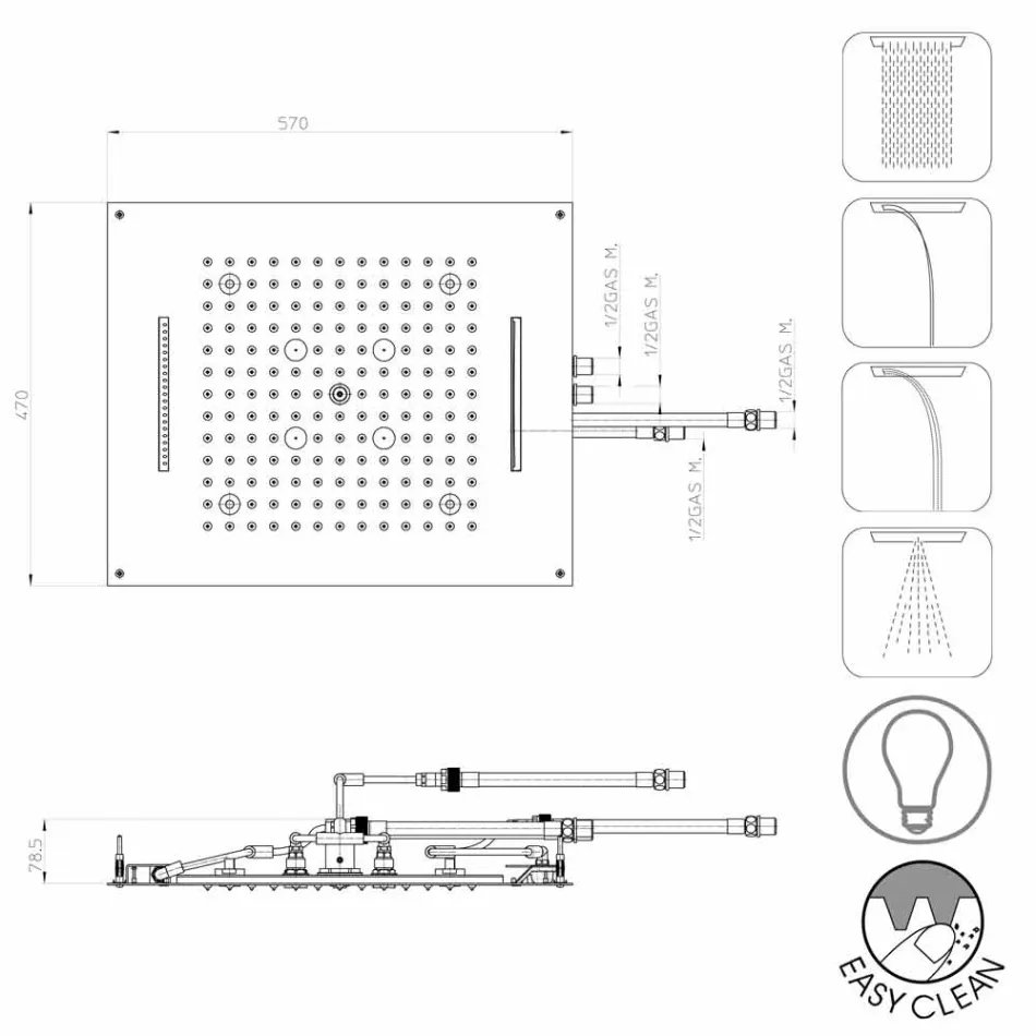 Moderne Vierfunktionsdusche Dusche und Farbtherapie-Traum Viadurini