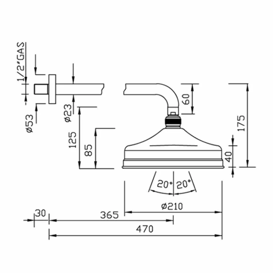 Messing Single Jet Duschkopf Klassisches Design Made in Italy - Tenco Viadurini