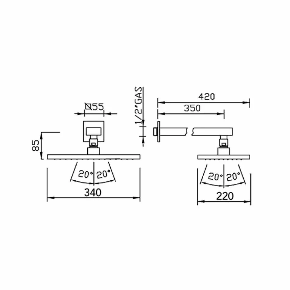 Stahl Single Jet Duschkopf mit Messing Duscharm Made in Italy - Dardo Viadurini