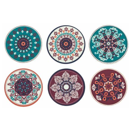 Runde Teller aus farbigem Kunststoff mit persischen Dekorationen 12 Stück - Persien Viadurini
