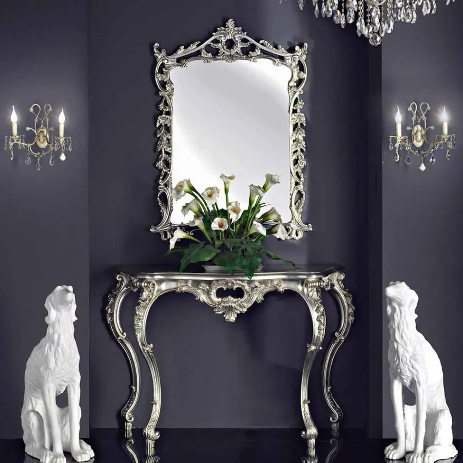 Wandspiegel, Holzkonsole und handgefertigtes Klavier in Italien Giacomo Viadurini