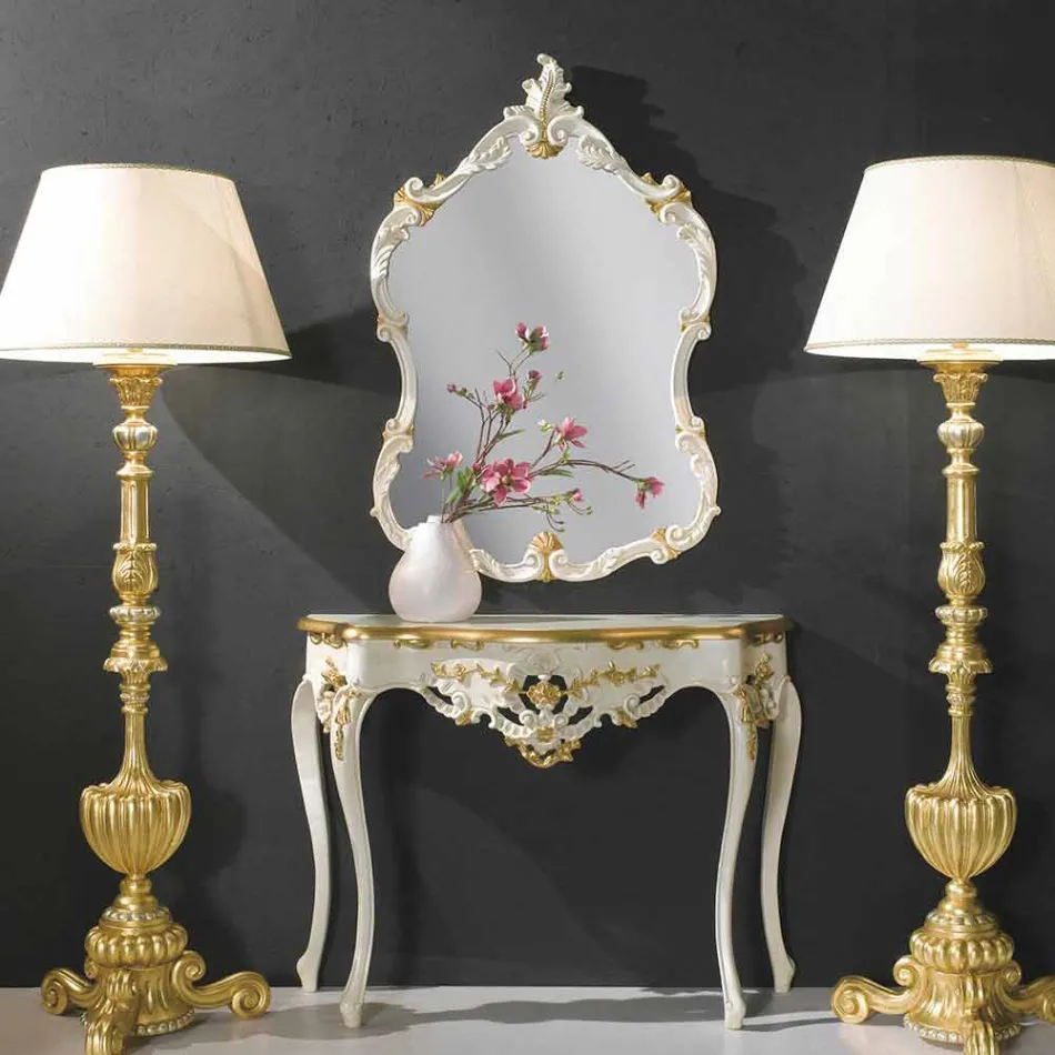 Wandspiegel aus Tannenholz, Konsole, made in Italy mdf top Gianluca Viadurini