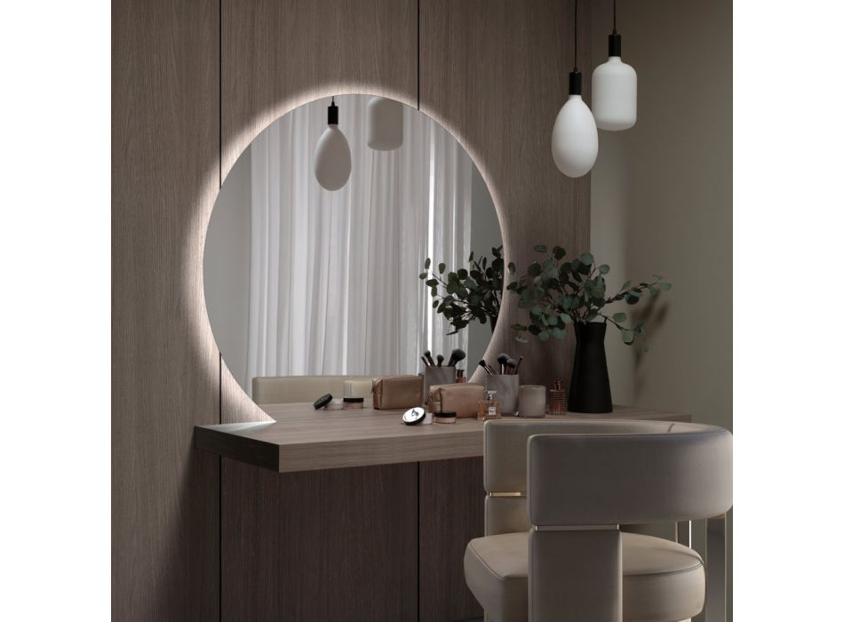 Spiegel mit LED-Hintergrundbeleuchtung nur auf der runden Seite Made in Italy - Make Viadurini