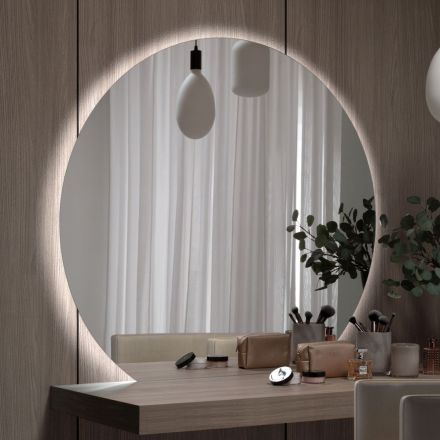 Spiegel mit LED-Hintergrundbeleuchtung nur auf der runden Seite. Hergestellt in Italien – Marke Viadurini