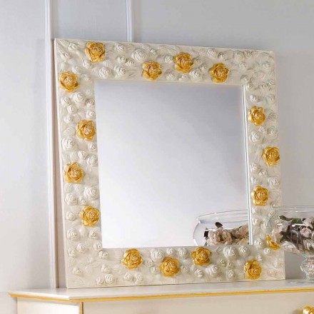 Spiegel Designer Wand mit Rosen Blumen geschmückt Viadurini
