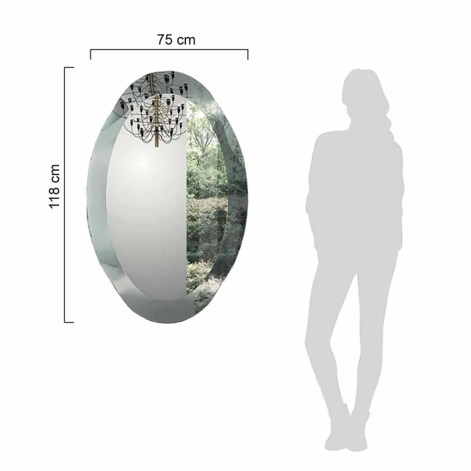 Ovaler Wandspiegel aus gewelltem Kristallglas, hergestellt in Italien – Eclisse Viadurini