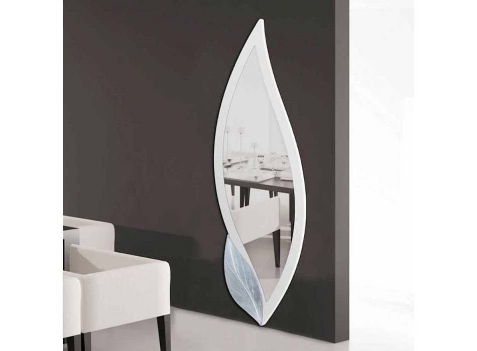Design Spiegel Blütenblatt-förmigen Elfenbein und Silber Ellen Viadurini