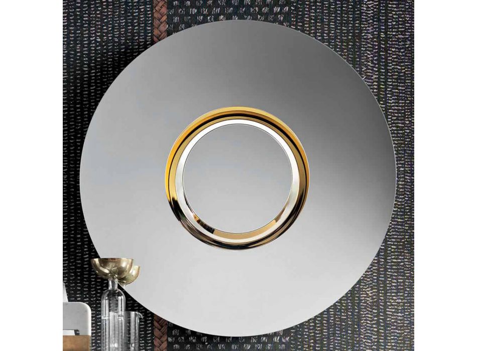 Runder Design-Wandspiegel mit goldenem Metall mit Mittelstück - Merale Viadurini