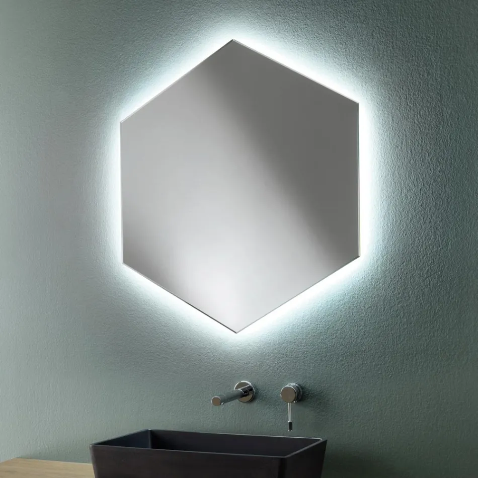 Geformter moderner Badezimmer-Wandspiegel mit hochwertigem LED-Licht - Crocchio Viadurini