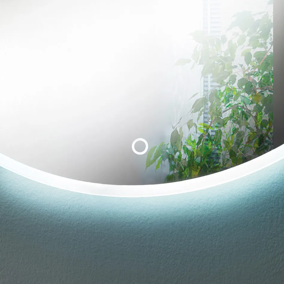 Runder Wandspiegel mit sandgestrahltem Rand und LED-Hintergrundbeleuchtung – Knopf Viadurini