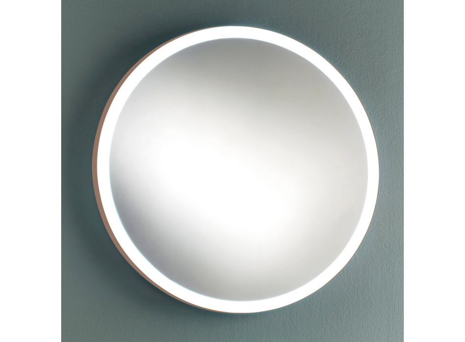 Runder Wand-Badezimmerspiegel mit kupfernem Metallrahmen und LED-Licht - Minolo Viadurini