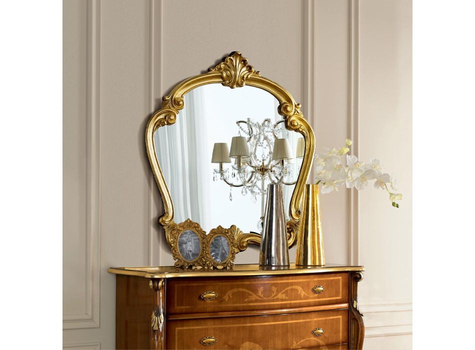 Klassisch geformter Spiegel mit Blattgoldrahmen Made in Italy - Madalina Viadurini
