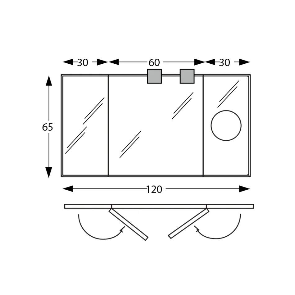 Spiegel mit 2 beweglichen Seiten und Vergrößerungsspiegel, hergestellt in Italien – Nelson Viadurini