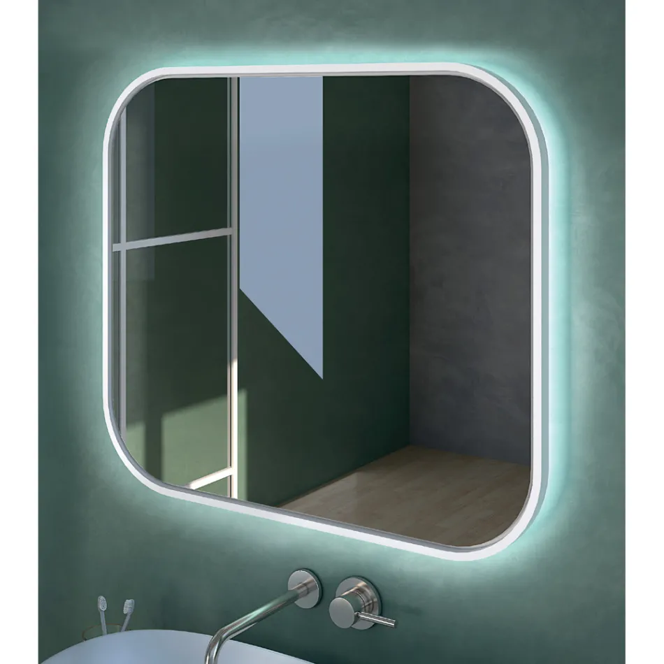 Spiegel mit Holzkante und Hintergrundbeleuchtung, hergestellt in Italien – Vincent Viadurini