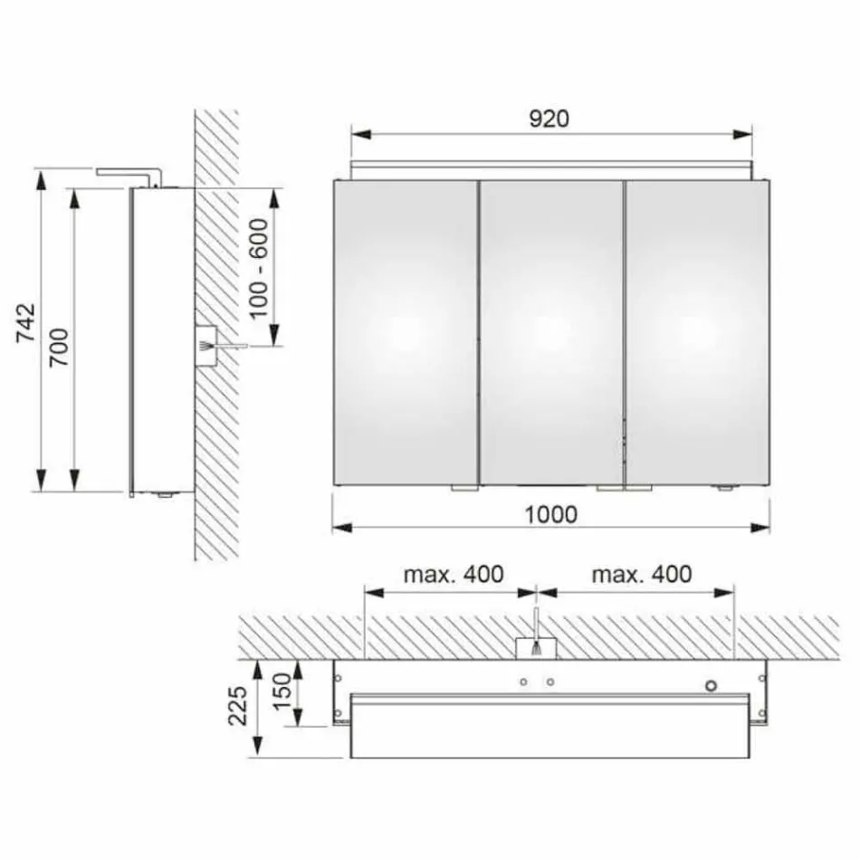 Moderner 3-türiger Wandspiegel mit Innenregalen - Bramo Viadurini