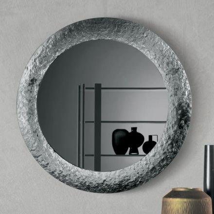 Spiegel mit gehämmertem Glasrahmen, rückseitig versilbert, hergestellt in Italien - Basilia Viadurini