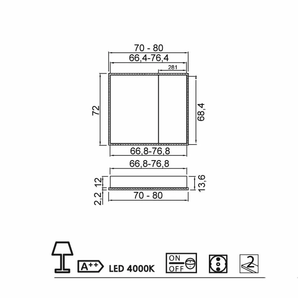 Moderner 2-türiger Wandspiegel, LED-Beleuchtung, Adele Viadurini