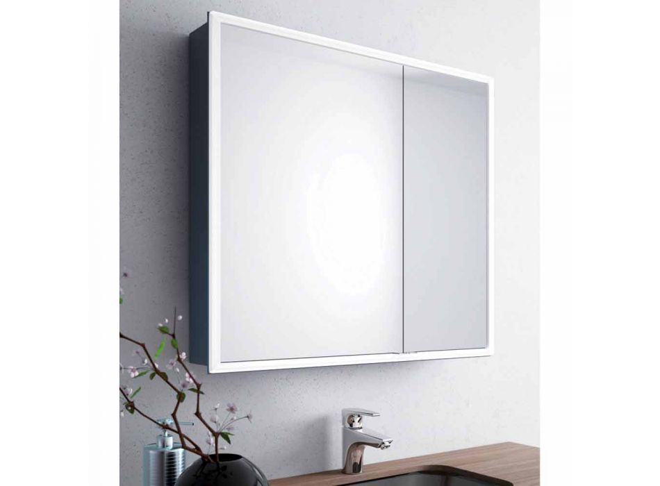 Moderner 2-türiger Wandspiegel, LED-Beleuchtung, Adele Viadurini