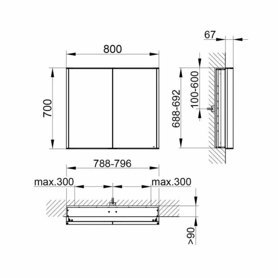 Moderner Einbau-Spiegelschrank aus silber lackiertem Aluminium - Demon Viadurini