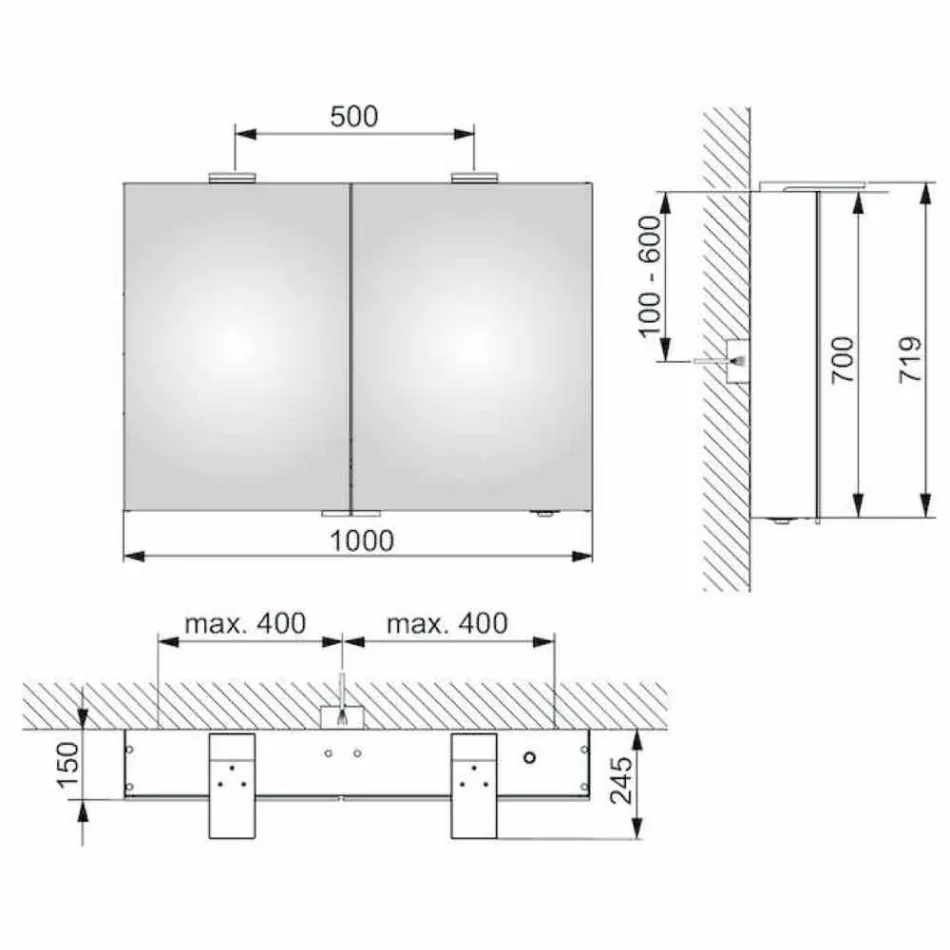 Moderner Wandspiegel mit 2 Türen und LED-Beleuchtung - Ratsche Viadurini