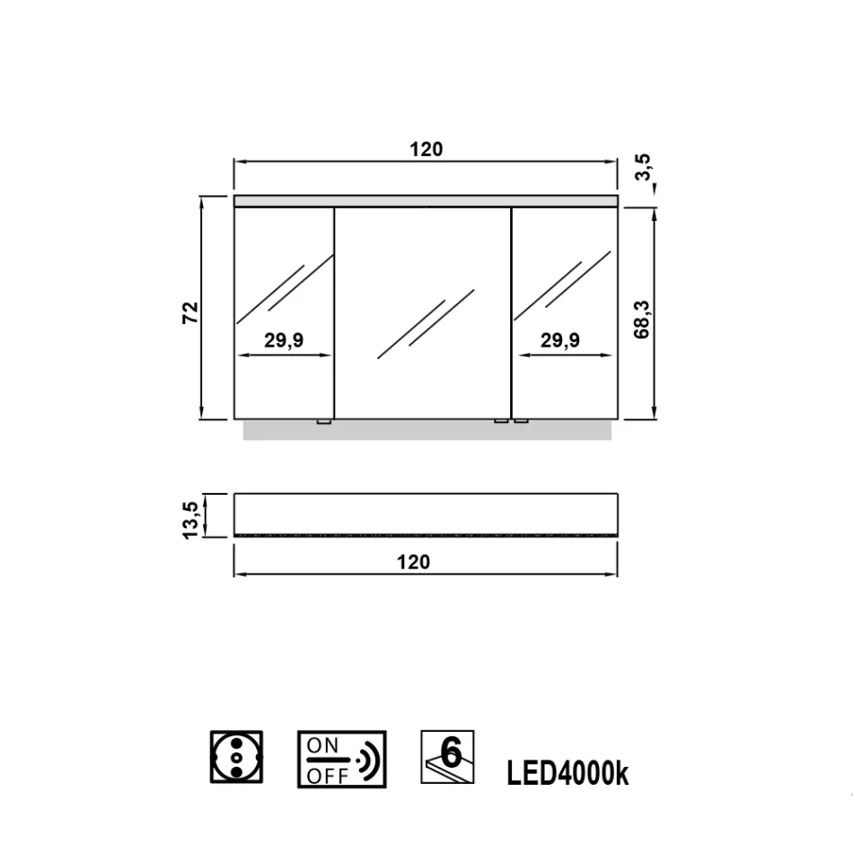 LED-Beleuchtungsspiegel mit 3 Türen, modernes Design, Carol Viadurini