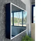 Spiegelbehälter aus Holz mit Doppelspiegel und Lichtern, hergestellt in Italien – Darwin Viadurini