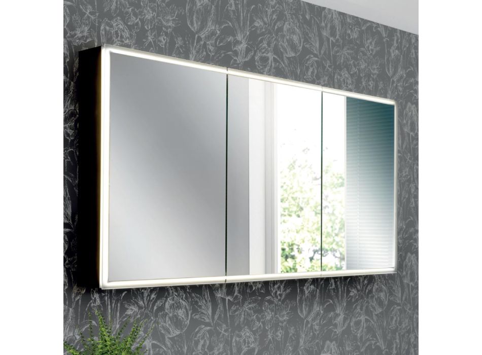 Spiegelbehälter aus Holz mit Doppelspiegel und Lichtern, hergestellt in Italien – Darwin Viadurini