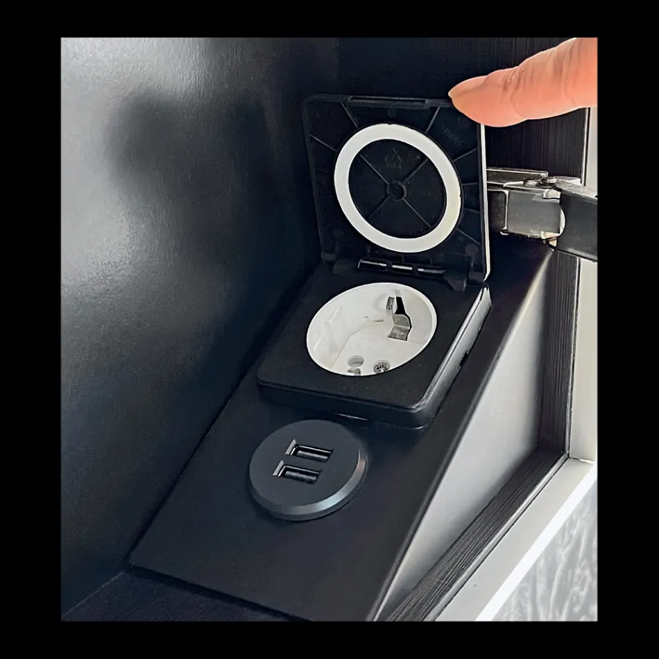 Spiegelbehälter aus Holz mit Doppelspiegel und Lichtern, hergestellt in Italien – Darwin Viadurini