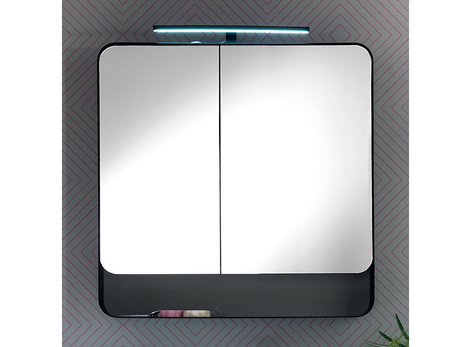 Spiegelbehälter aus Metall mit Doppelspiegeltüren und Lichtern, hergestellt in Italien – Galileo Viadurini