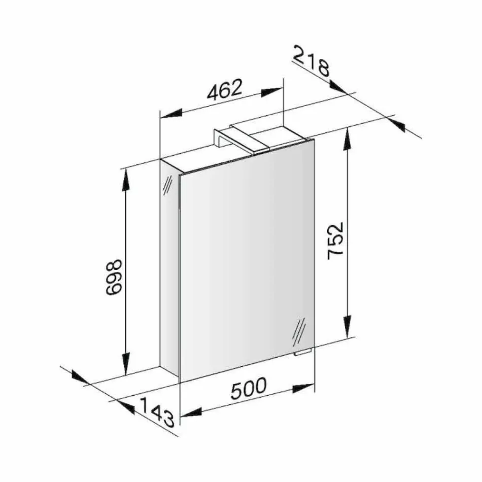 Moderner Aufbewahrungsspiegel mit Kristalltür und Chromdetails - Maxi Viadurini