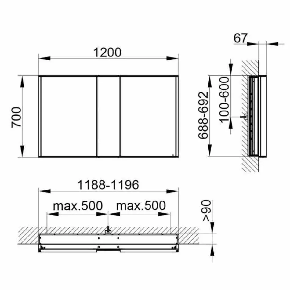 Moderner Einbau-Spiegelbehälter mit LED-Licht und Touch-Tastatur - Demon Viadurini