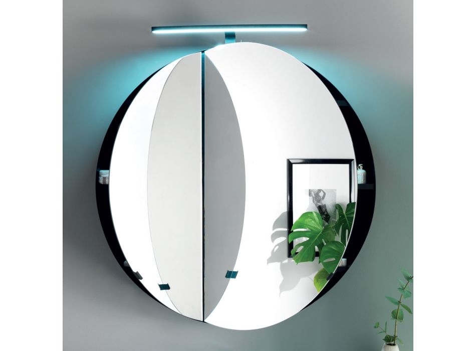 Runder Spiegelbehälter aus Metall mit Doppelspiegel, hergestellt in Italien – Charles Viadurini