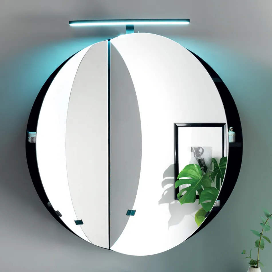 Runder Spiegelbehälter aus Metall mit Doppelspiegel, hergestellt in Italien – Charles Viadurini