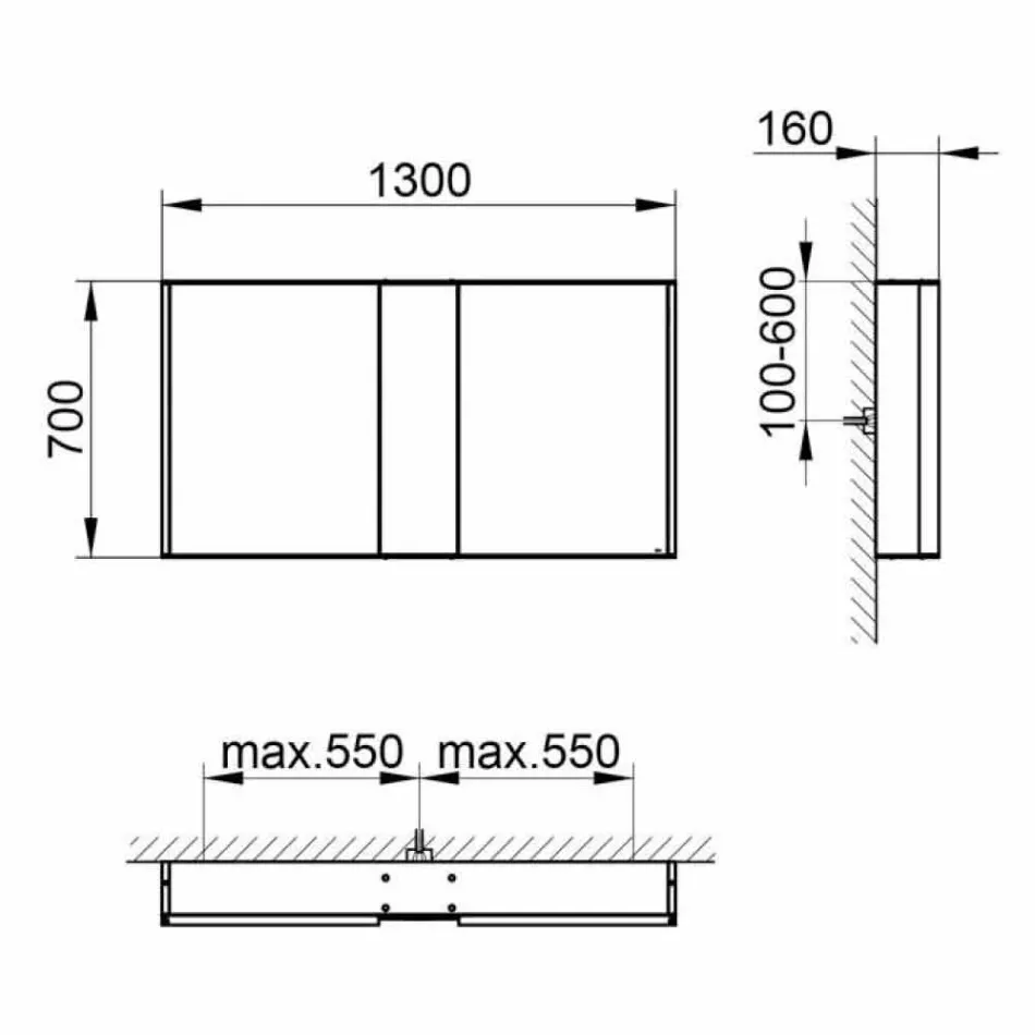 Moderner Wandspiegel mit 3 Türen aus silber lackiertem Aluminium - Demon Viadurini