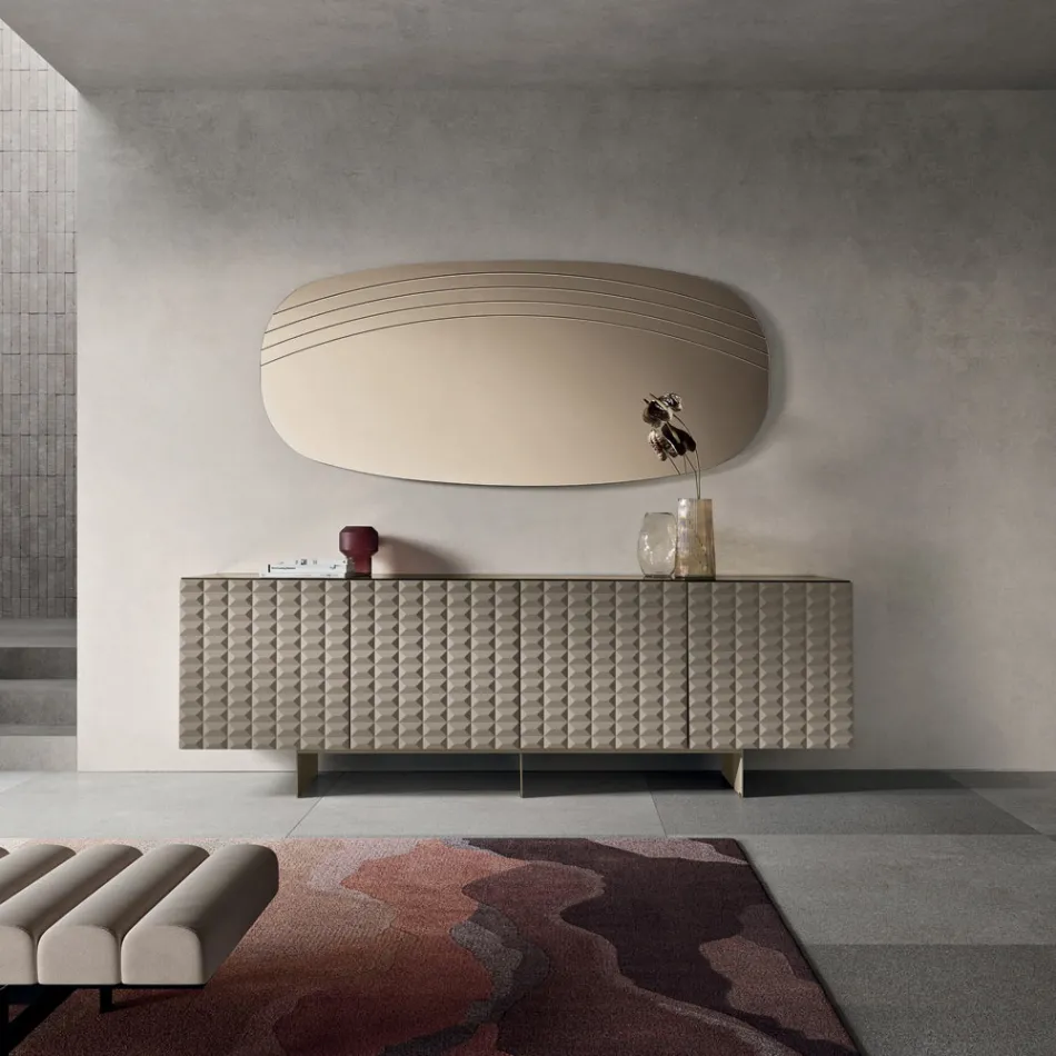 Arabella Wandspiegel mit Gravuren, hergestellt in Italien Viadurini