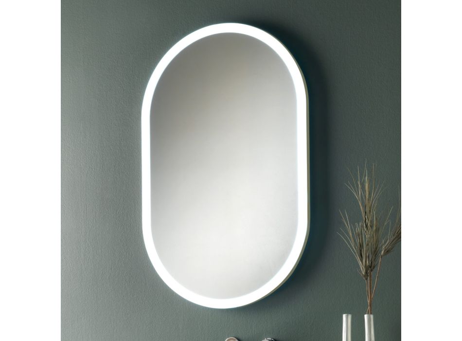 Ovaler Spiegel mit Metallrahmen und Lichtern, hergestellt in Italien – Mozart Viadurini