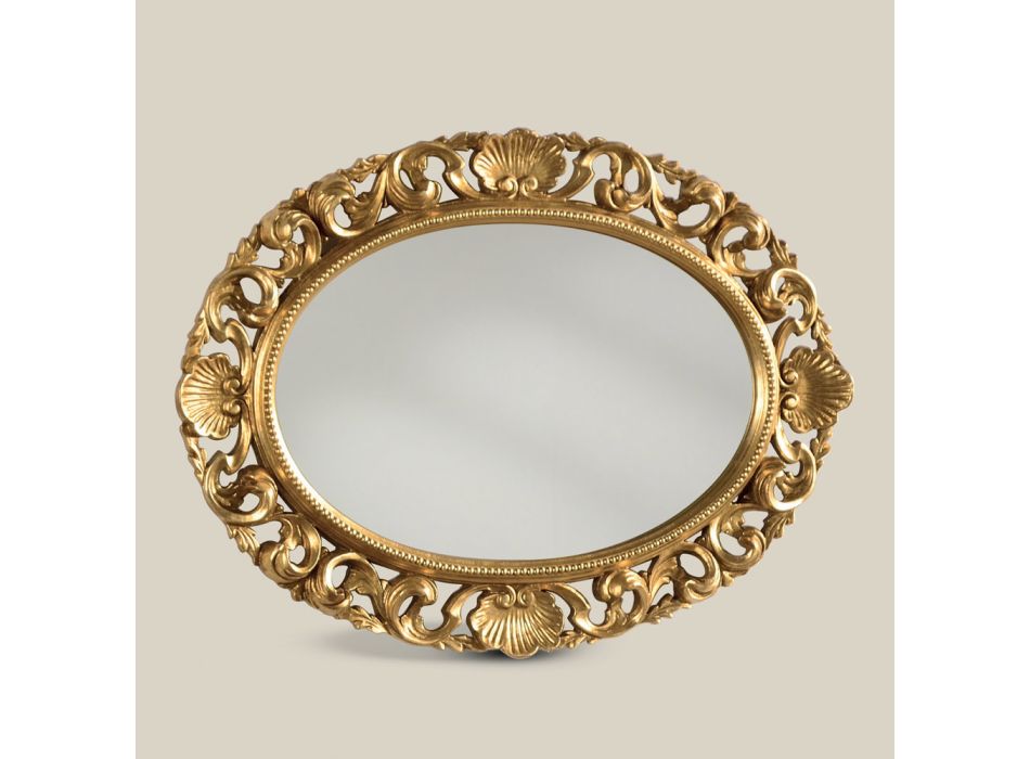 Ovaler Spiegel mit perforiertem Holzrahmen aus Blattgold Made in Italy - Florenz Viadurini