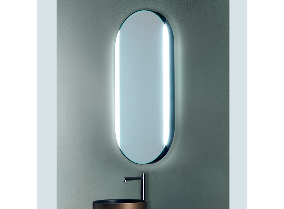 Ovaler Badezimmerspiegel mit Seitenlichtern, hergestellt in Italien – Albert Viadurini