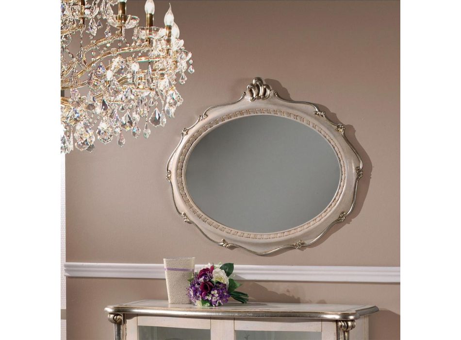 Ovaler Spiegel im klassischen Stil aus weißem Holz Made in Italy - Florenz Viadurini