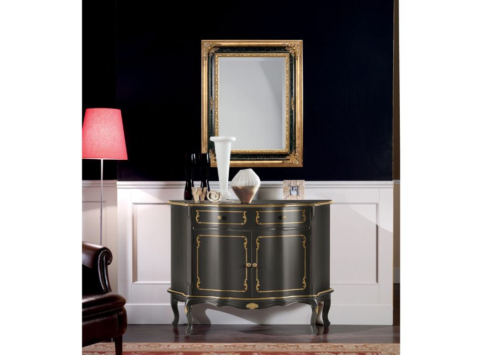 Rechteckiger Spiegel aus Gold und schwarzem Blattholz Made in Italy - Sophie Viadurini