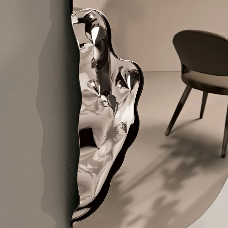 Rechteckiger Spiegel mit gewelltem Glaseinsatz, hergestellt in Italien – Adelasia Viadurini