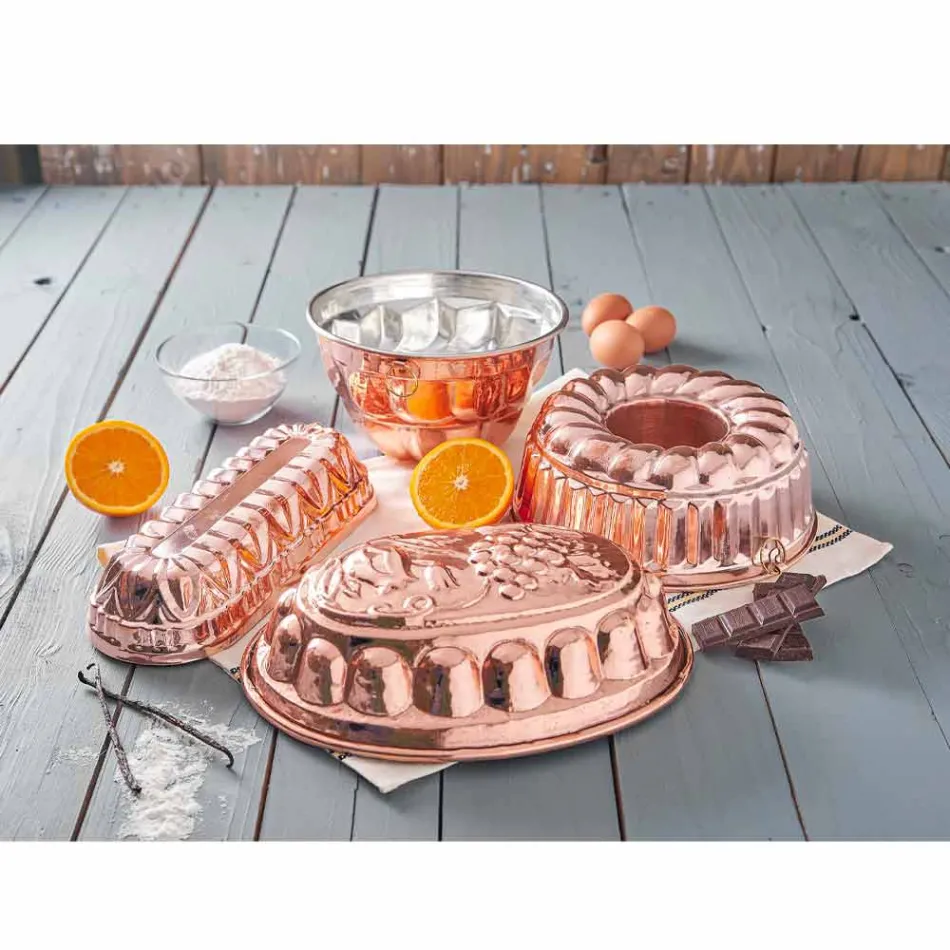 Desserts Ovale Kuchenform in Handverzinntes Kupfer mit Dekoration - Gianfilippo Viadurini