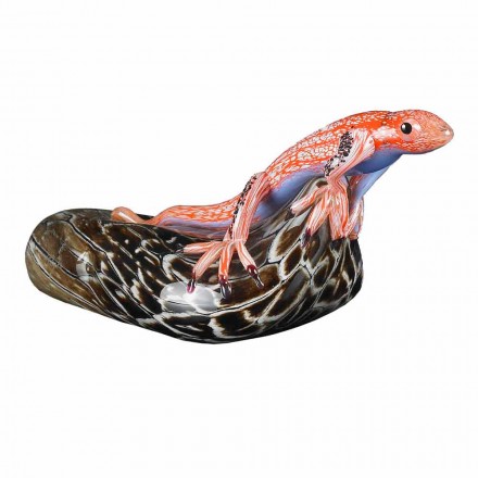 Figurine in Form einer Eidechse auf einem Stein aus farbigem Glas Made in Italy - Certola Viadurini