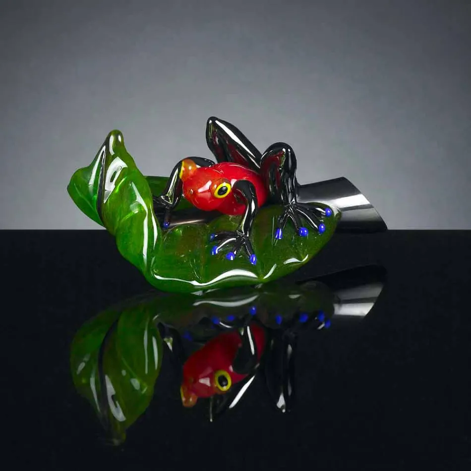 Dekorative Figur in Form eines Frosches auf Glasblatt Made in Italy - Leaf Viadurini
