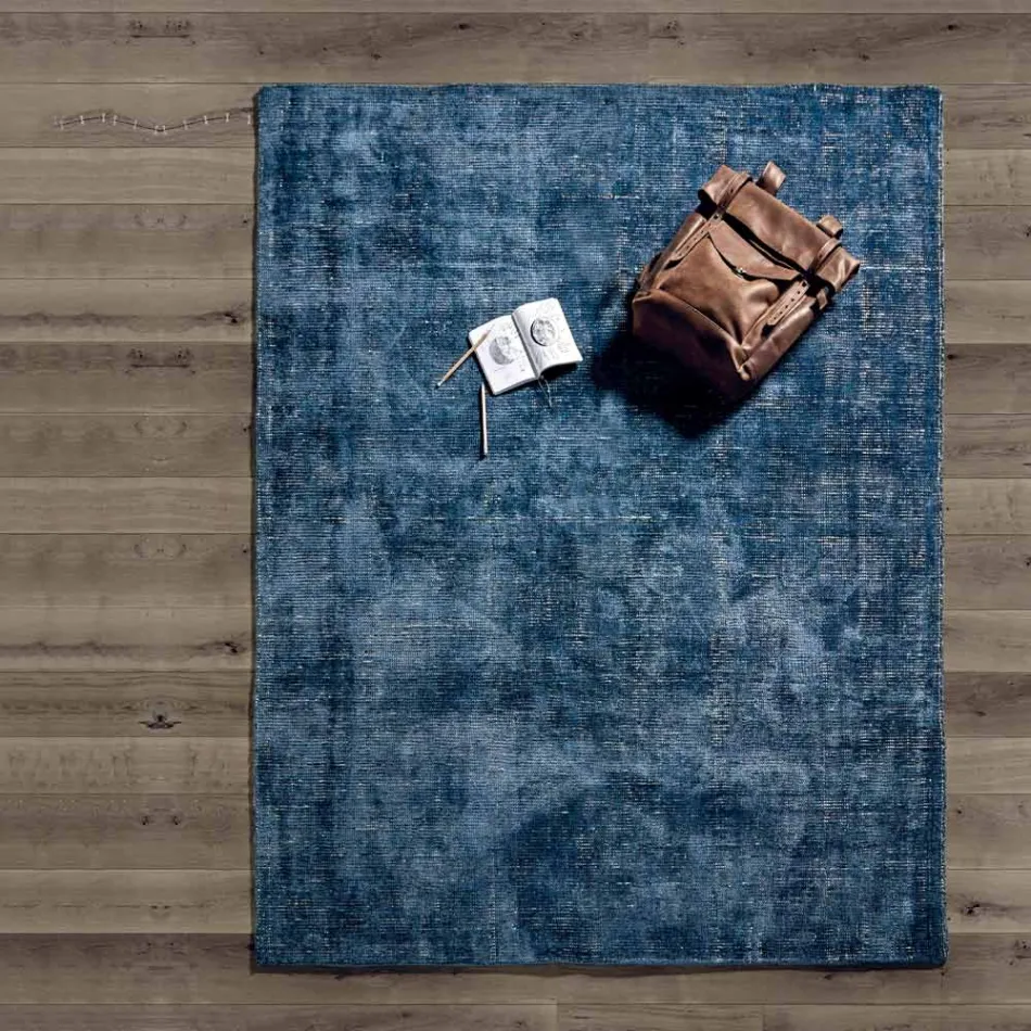 Wohnzimmerteppich aus Baumwolle, Viskose und Wolle. Hergestellt auf einem manuellen Webstuhl – Melita Viadurini