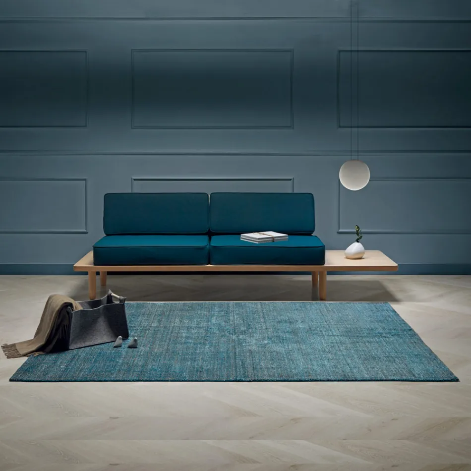 Auf einem manuellen Webstuhl hergestellter Wohnzimmerteppich aus Viskose, Wolle und Baumwolle – Cristel Viadurini