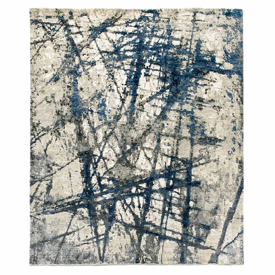 Moderner gemusterter Wohnzimmerteppich aus Bambusseide und Wolle – Laptos Viadurini