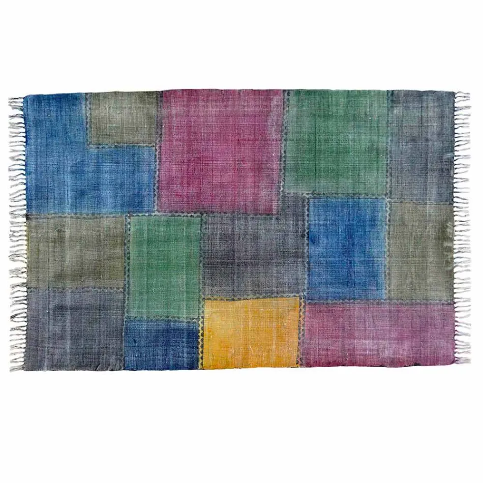 Ethnische farbige rechteckige Stoff Teppich mit Quasten - Fibraù Viadurini