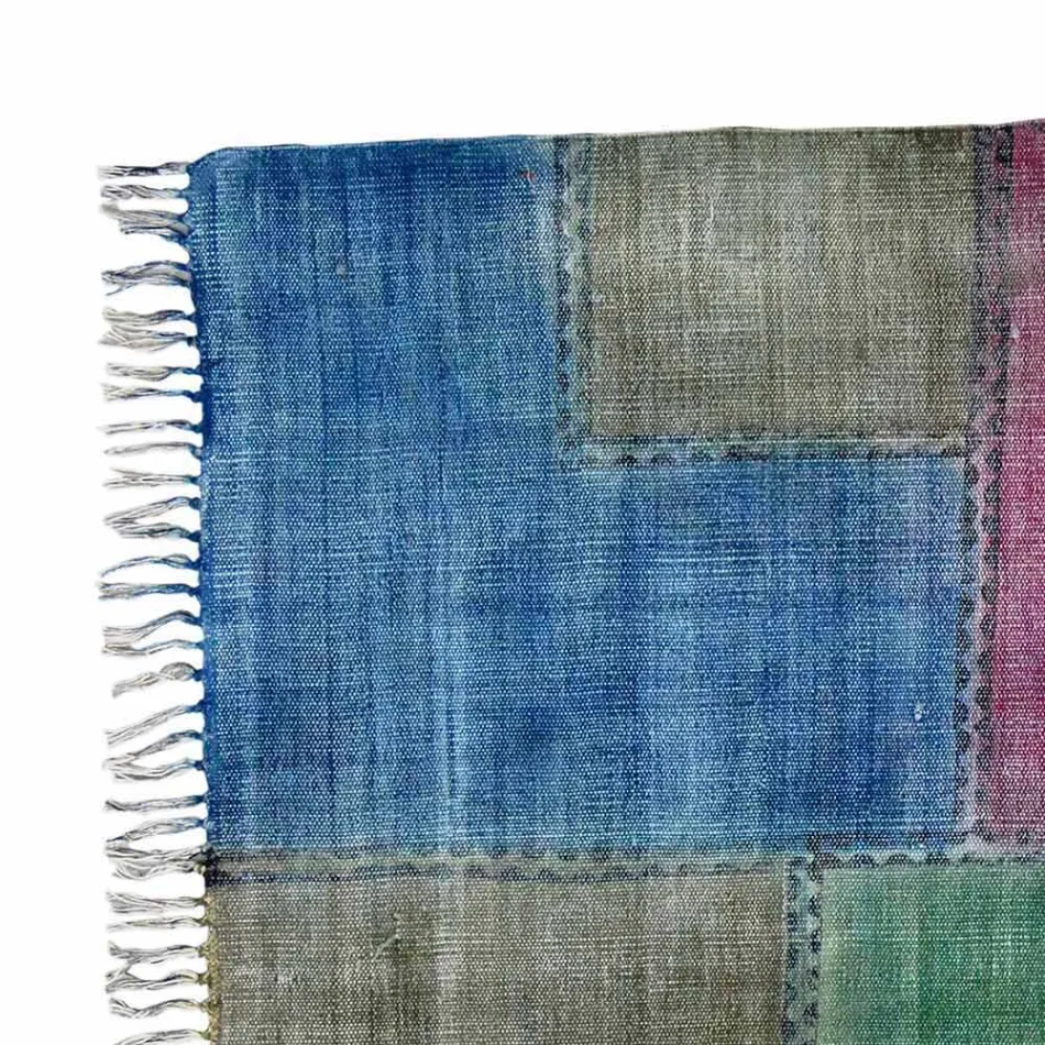 Ethnische farbige rechteckige Stoff Teppich mit Quasten - Fibraù Viadurini