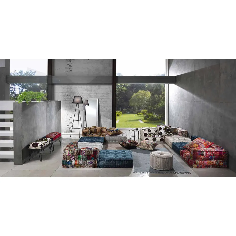 Ethnische farbige rechteckige Stoff Teppich mit Quasten - Fibraù Viadurini